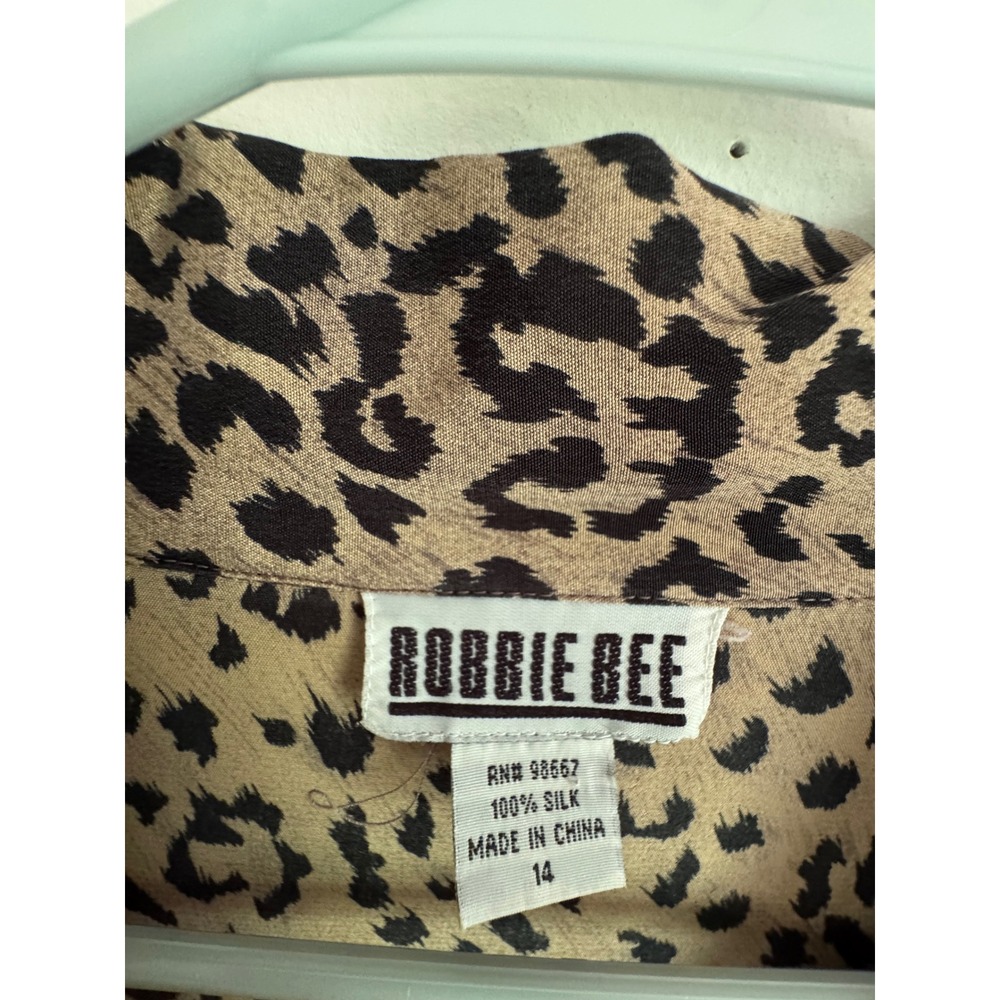 Vintage Robbie Bee 100% Silk Leopard Print Midi Dress Brown Tan Wrap Size 14 - Picture 2 of 7